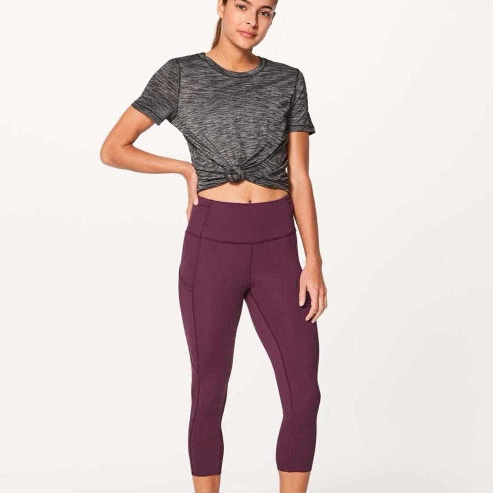 Lululemon Fast & Free Crop II (Nulux 19"") Dark Adobe Size 4 Maroon Red Purple
